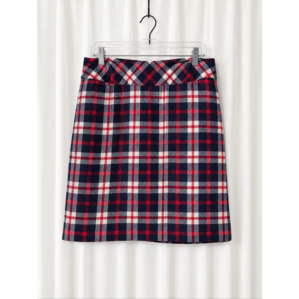 Talbots Wool Blend Heritage Tartan Plaid Red Blue A-Line Classic Preppy Skirt
